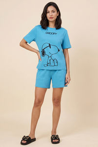 Zivame Peanuts Knit Cotton Loungewear Short Set - Bachelor Button — thumbnail 2